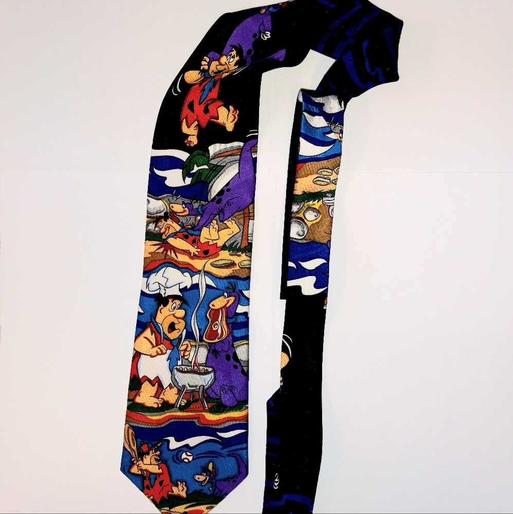 COPY - Flintstones Themed Necktie Polyester Vintage 1993 Fred Flintstone Dino 5…